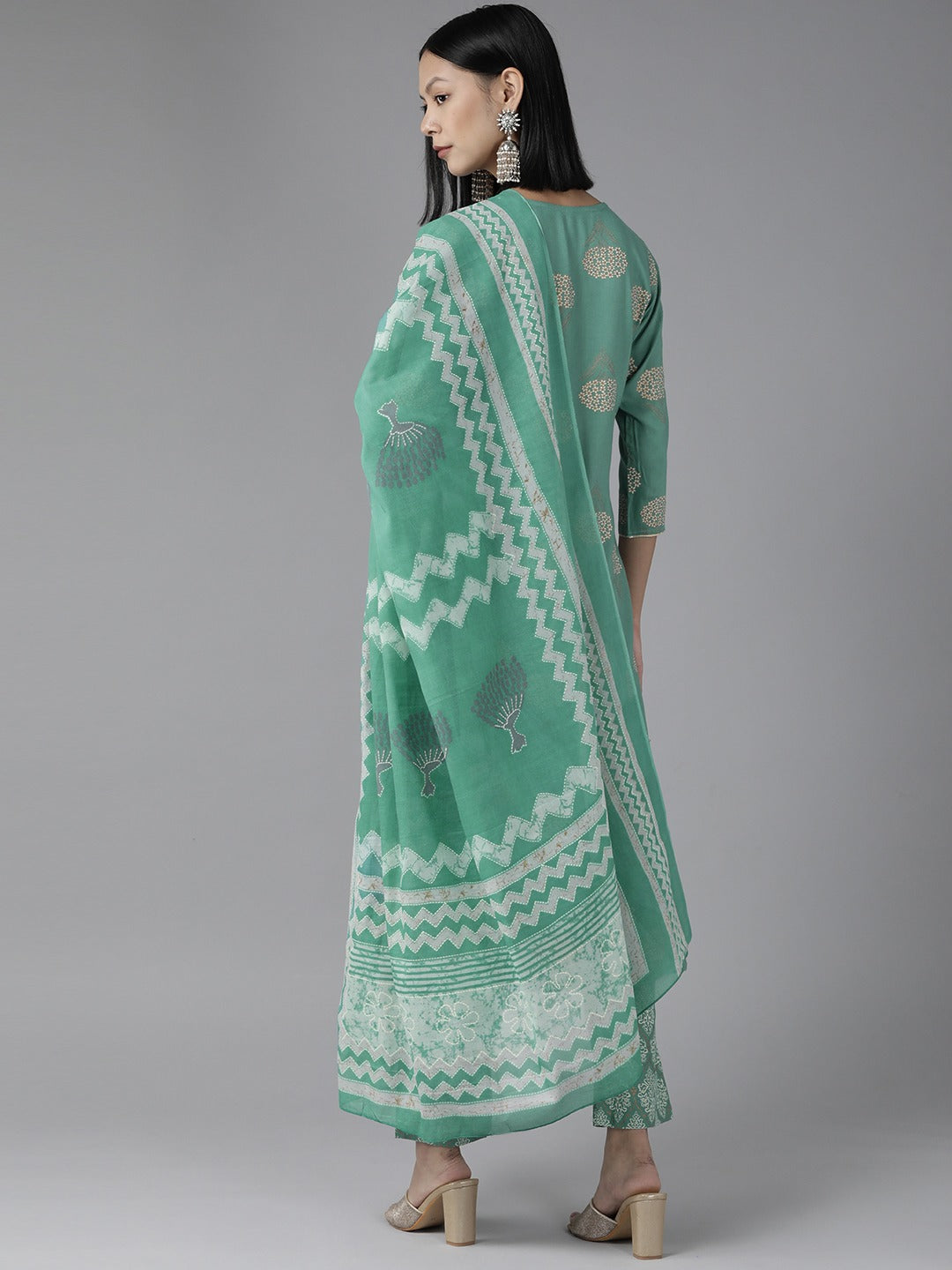 Sea Green Printed Dupatta Set-Yufta Store-9787SKDBLS