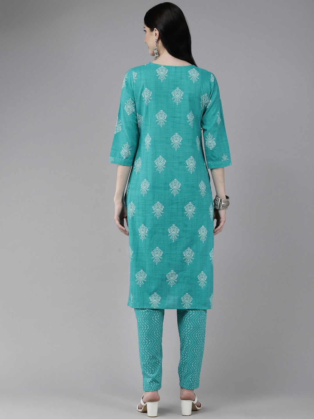 Sea Green Printed Kurta Set-Yufta Store-4767SETSGM