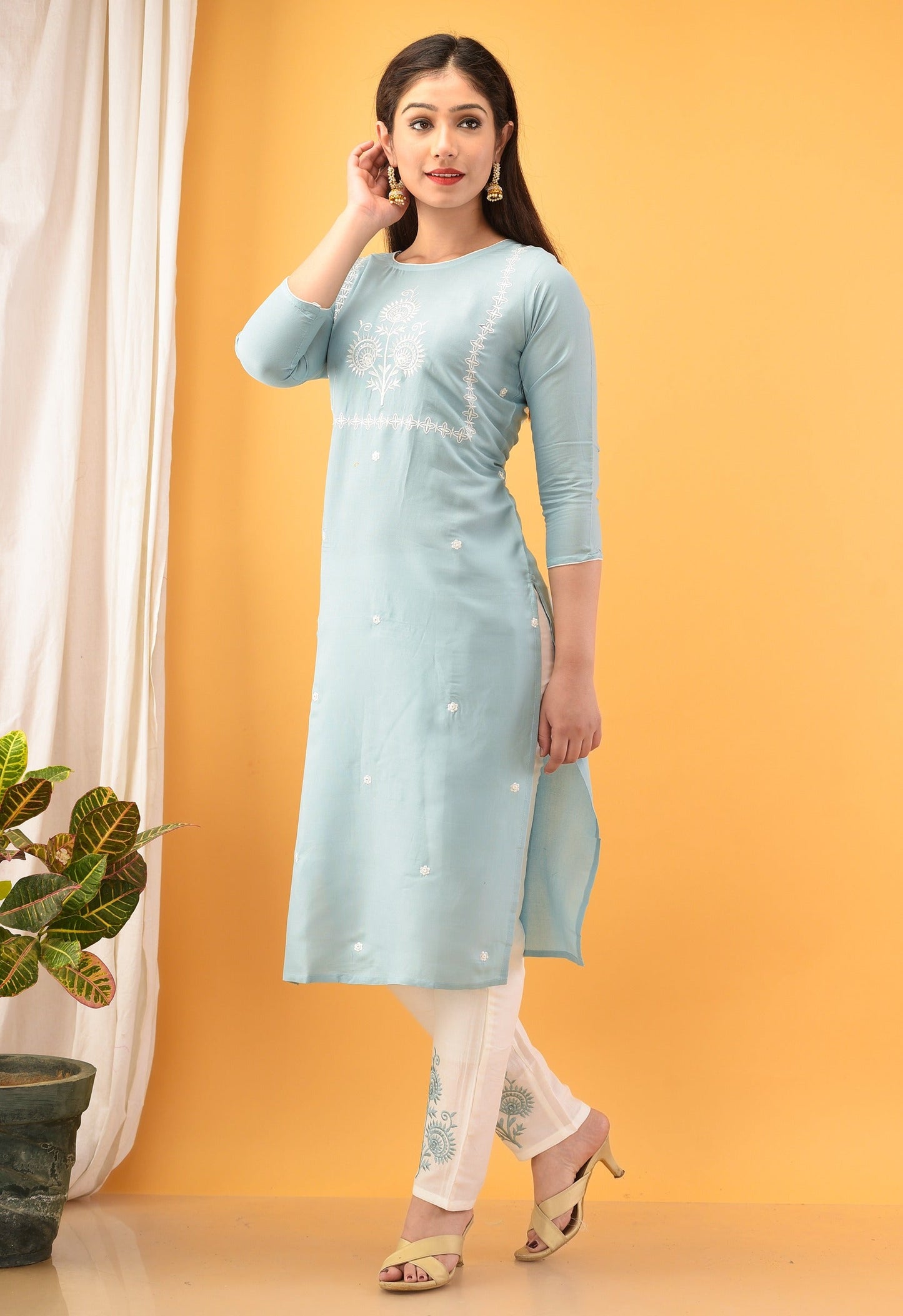 Sky Blue Embroidered Kurta Set-Yufta Store-2714SETSBM