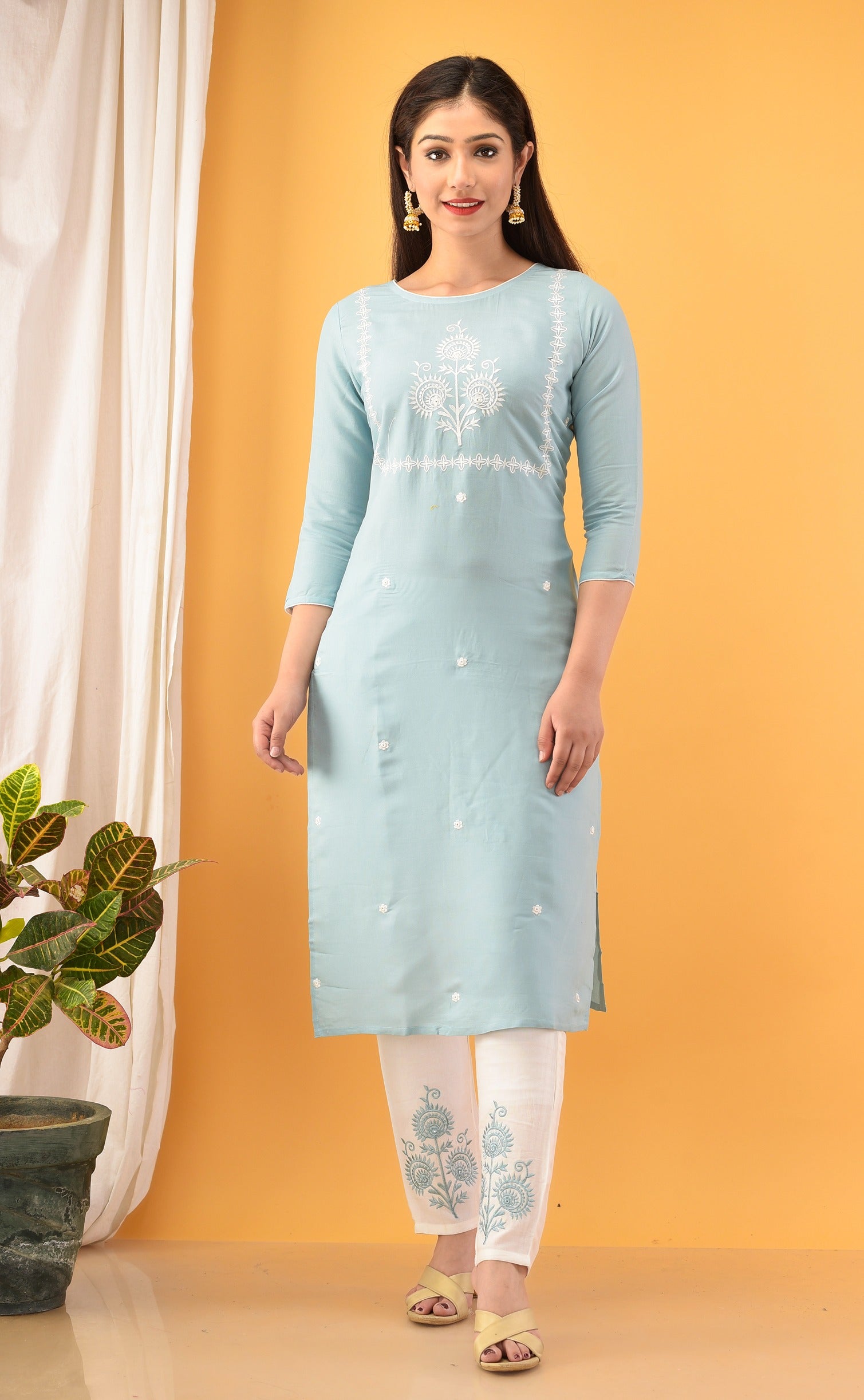 Sky Blue Embroidered Kurta Set-Yufta Store-2714SETSBM