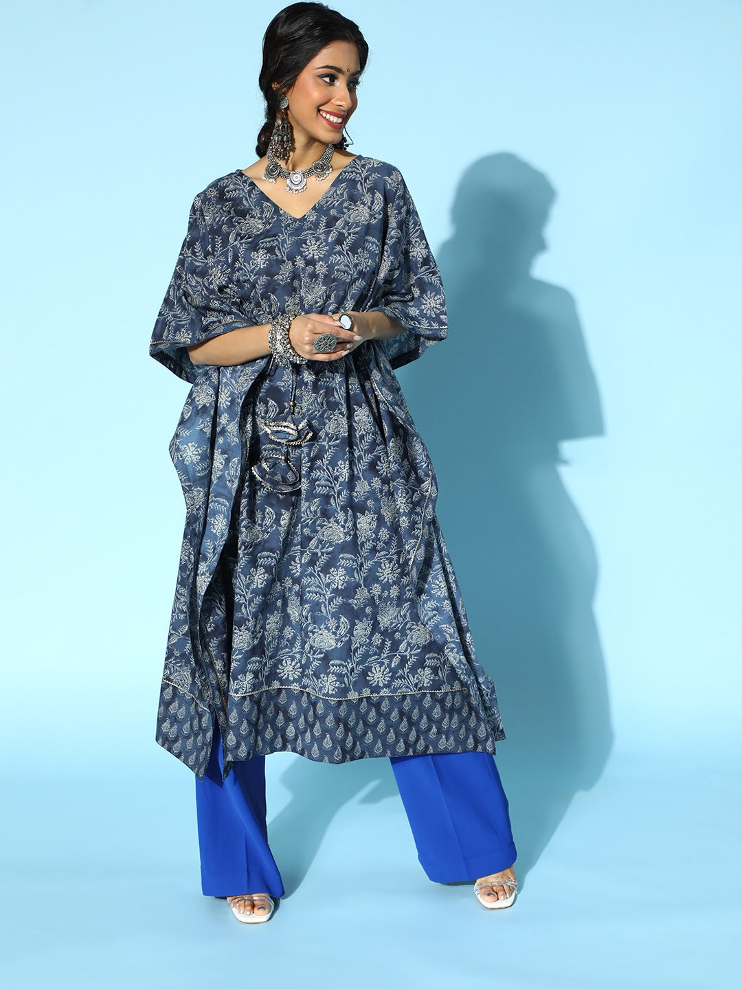 Stunning Blue Printed Kaftan Kurta