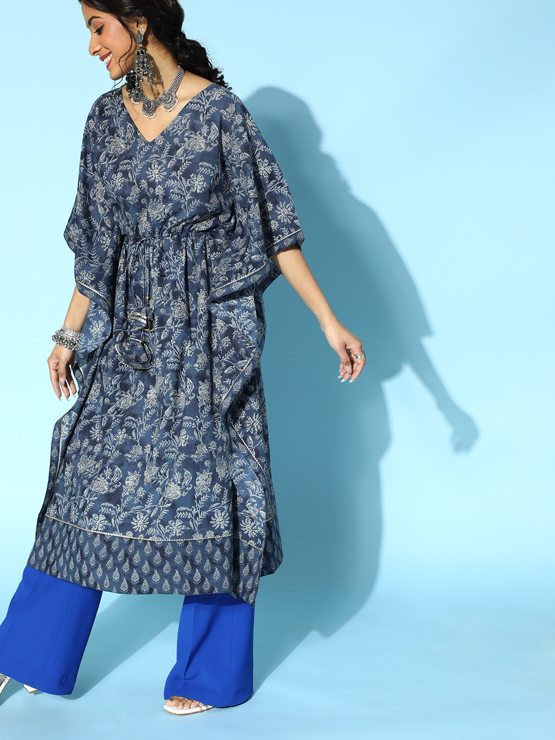 Stunning Blue Printed Kaftan Kurta