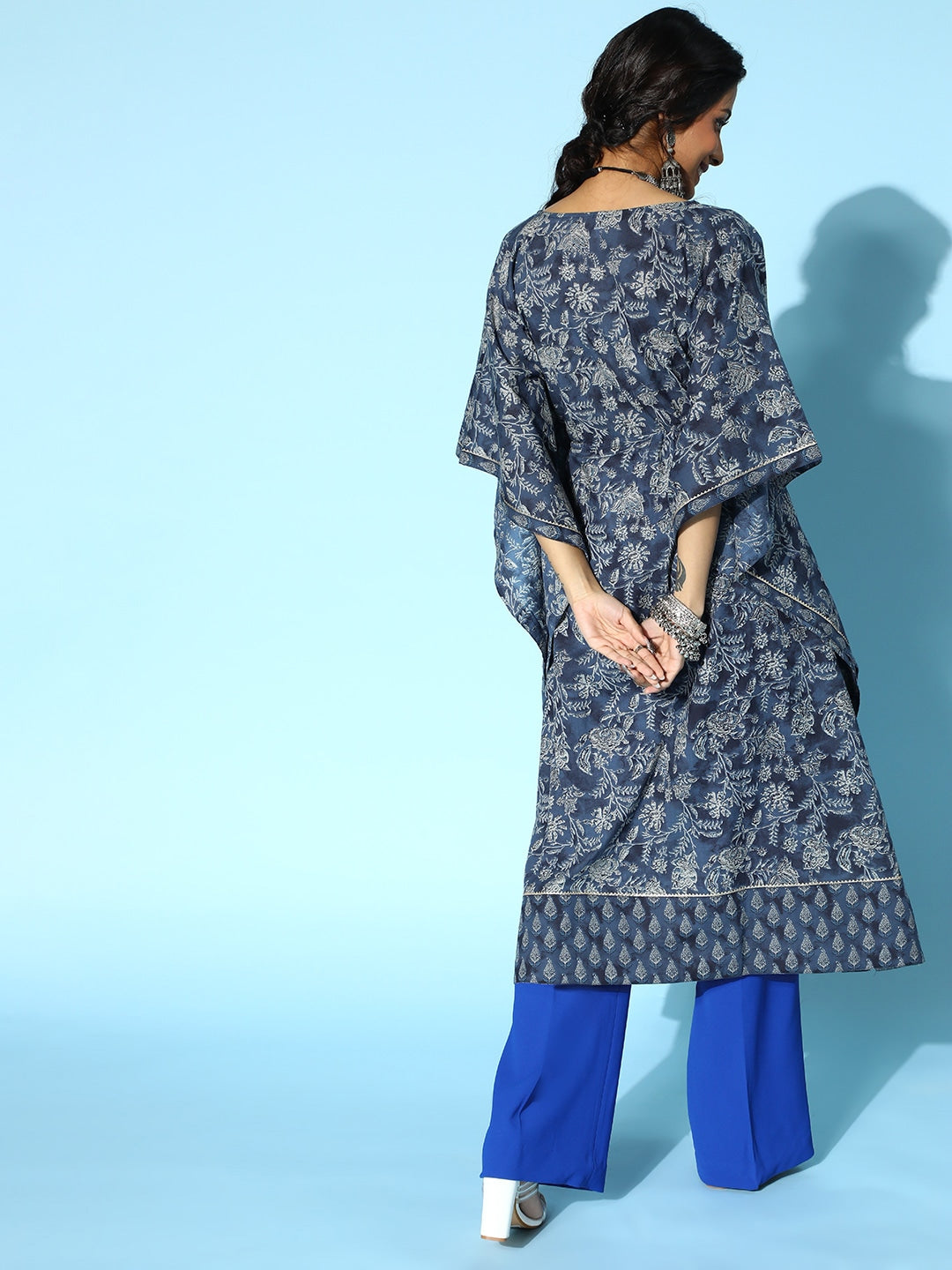 Stunning Blue Printed Kaftan Kurta