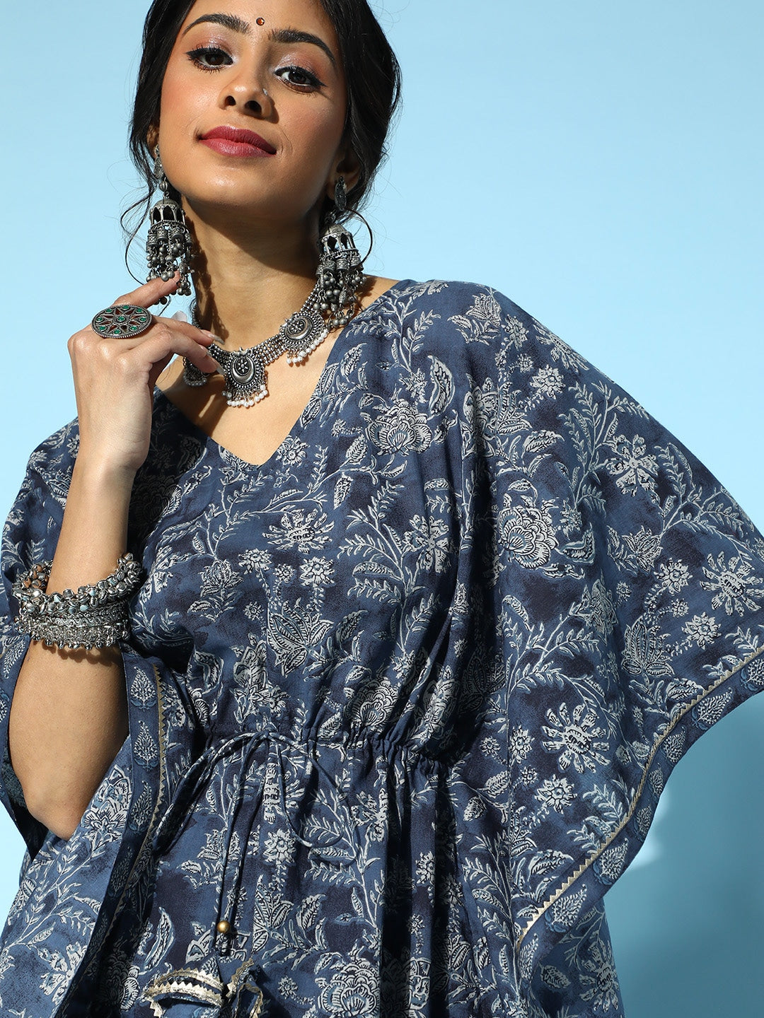 Stunning Blue Printed Kaftan Kurta