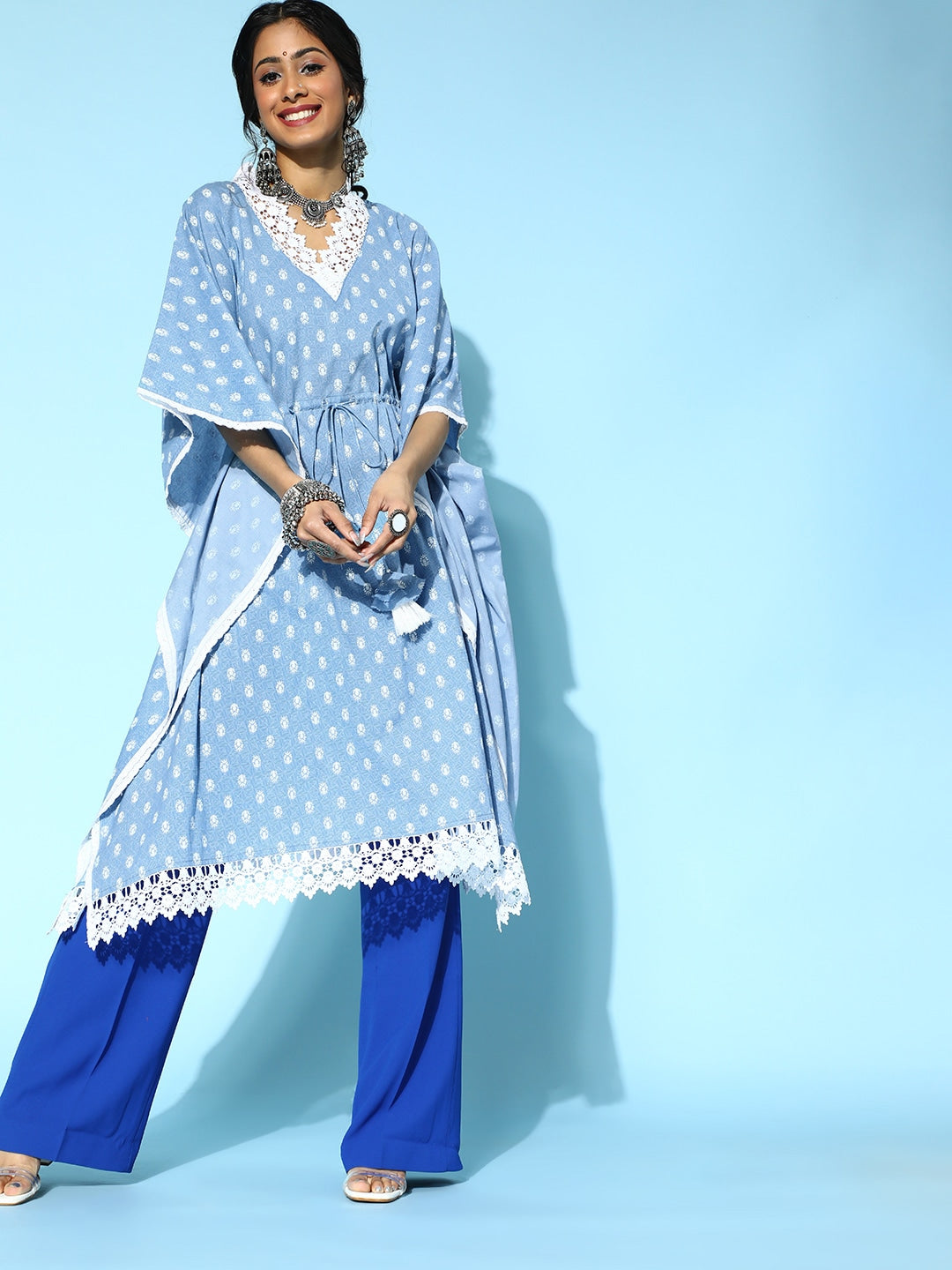 Stunning Blue Printed Kaftan Kurta-Yufta Store-9542KFTSBS