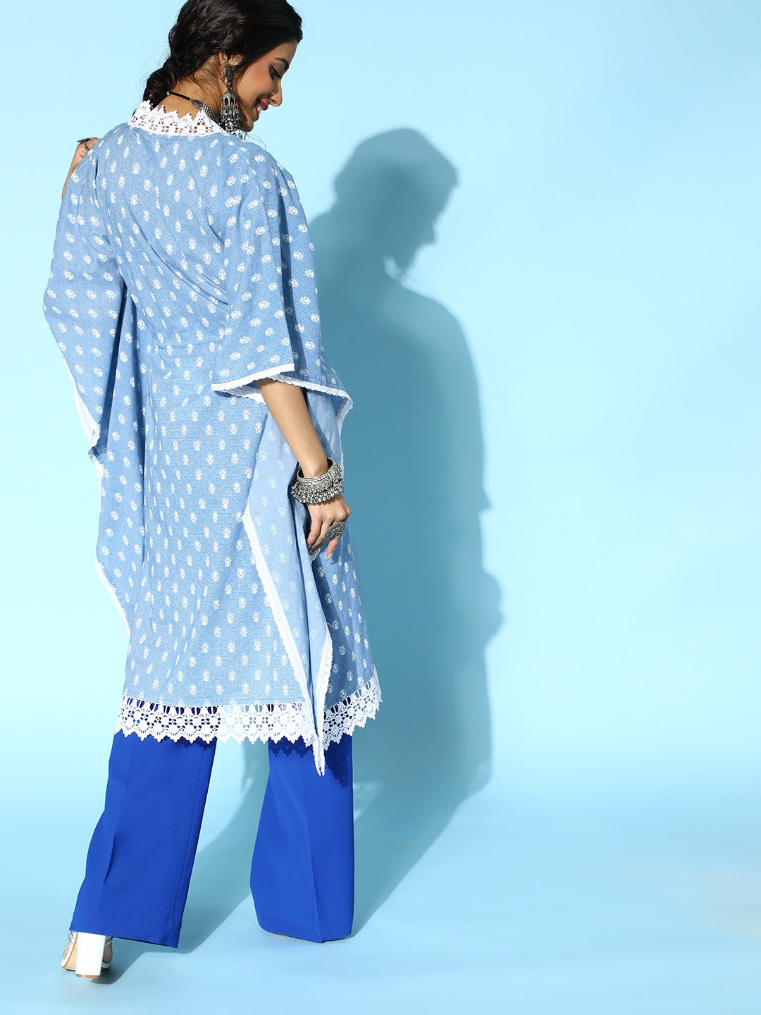 Stunning Blue Printed Kaftan Kurta-Yufta Store-9542KFTSBS