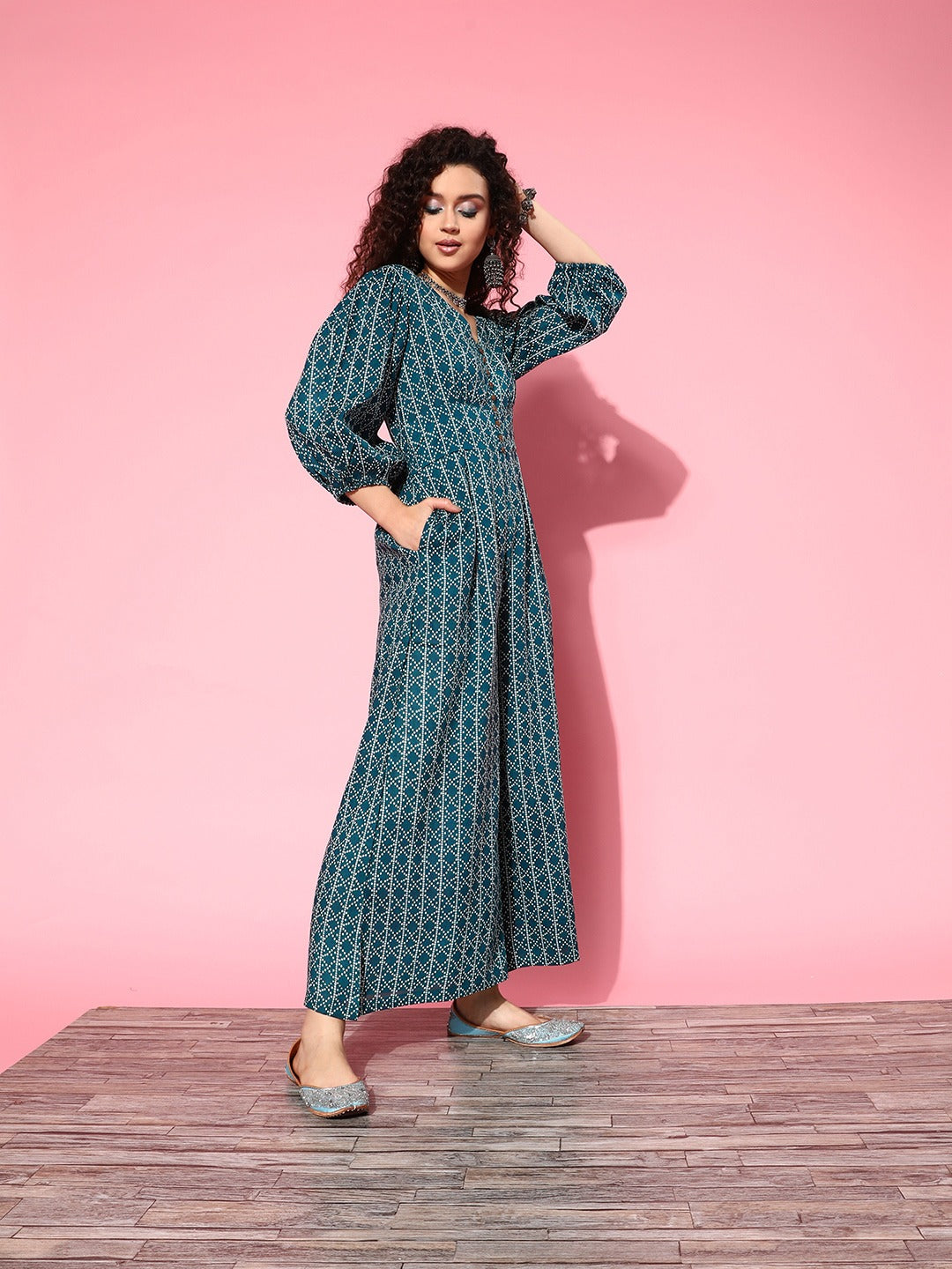 Teal Blue Culotte Jumpsuit-Yufta Store-8167JSTBXS