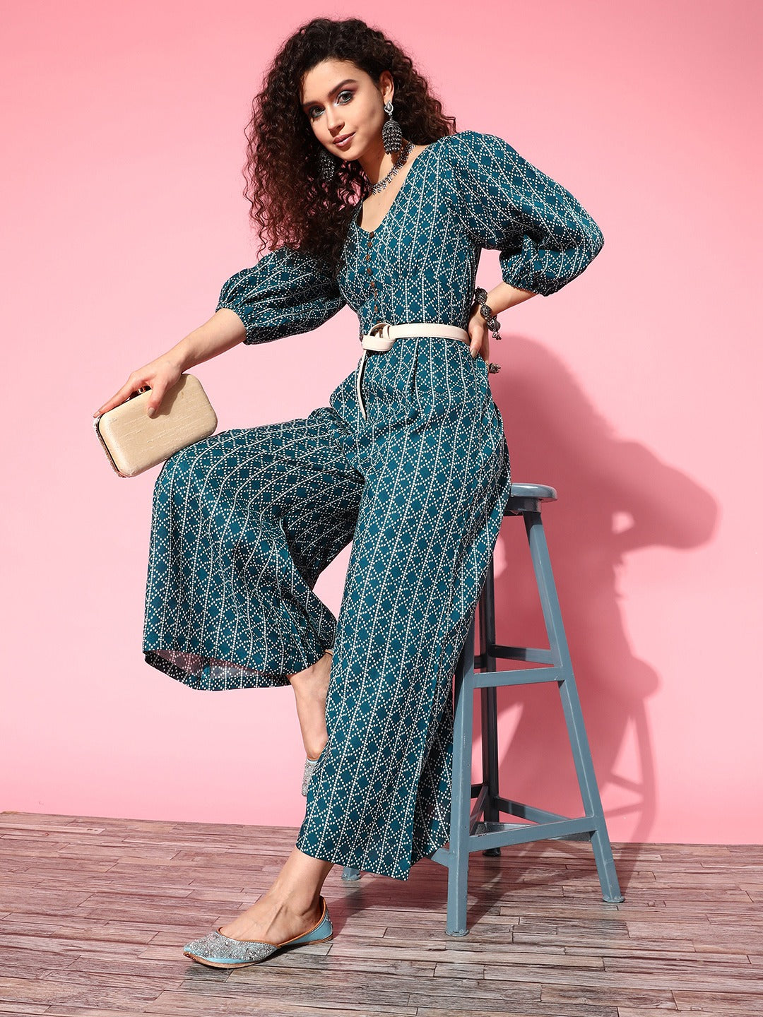 Teal Blue Culotte Jumpsuit-Yufta Store-8167JSTBXS