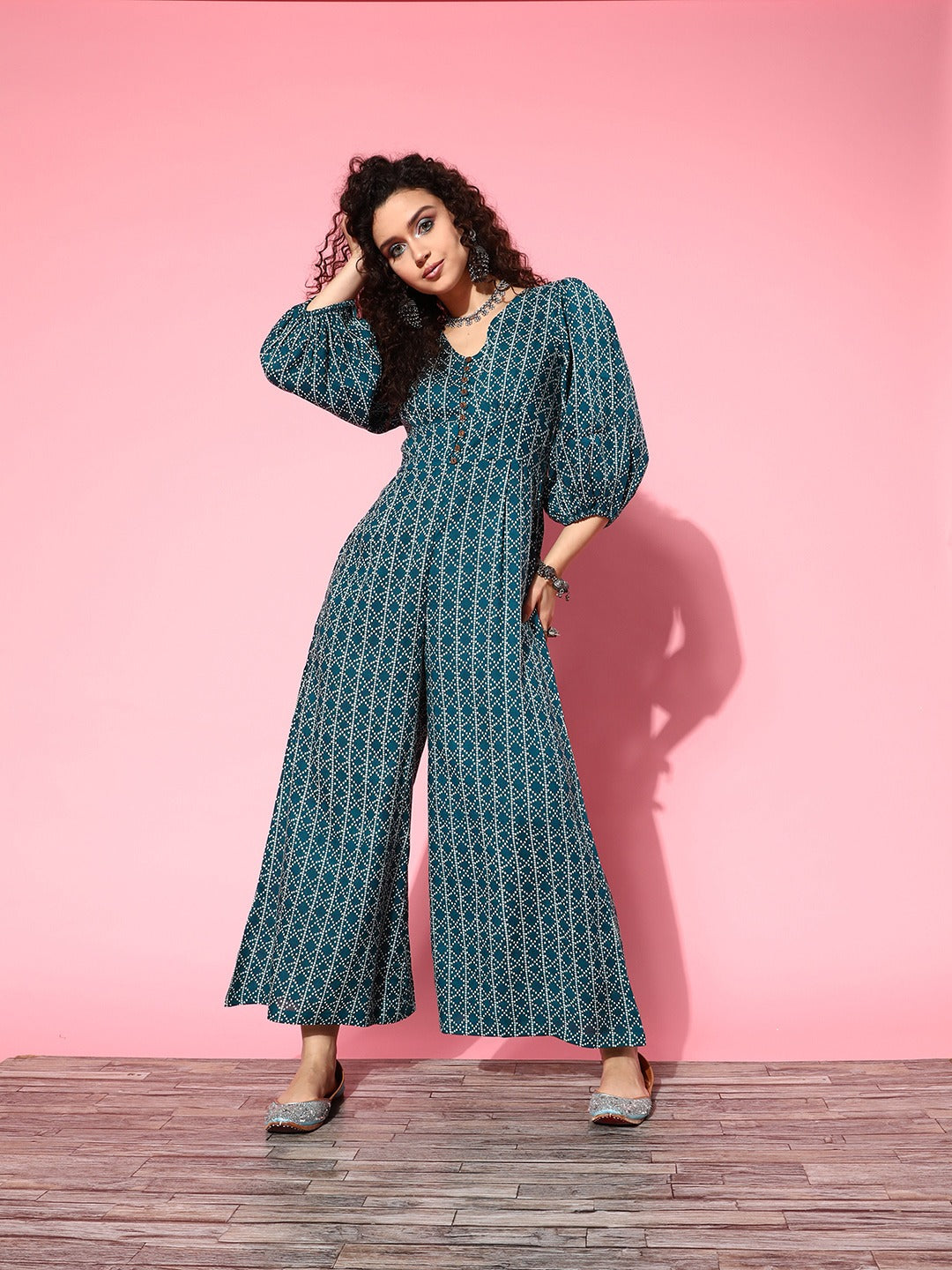 Teal Blue Culotte Jumpsuit-Yufta Store-8167JSTBXS