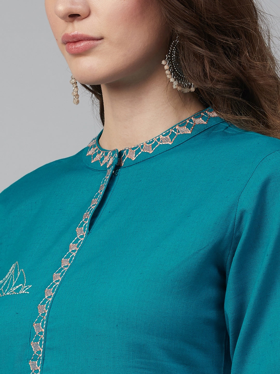 Teal Blue Solid Kurta-Yufta Store-7265KURRGS