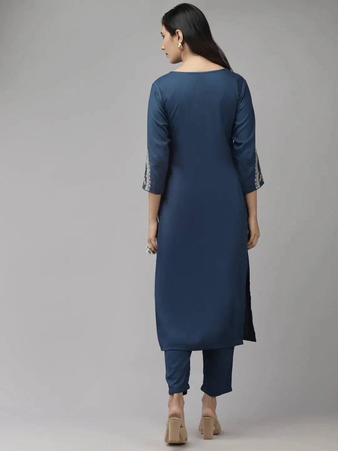 Teal Blue Yoke Design Kurta Set