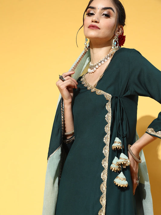 Teal Green Angrakha Dupatta Set-Yufta Store-9507SKDGRS