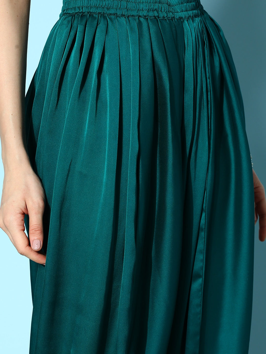 Teal Green Peplum Top With Dhoti Pants-Yufta Store-8121CRDTGXS