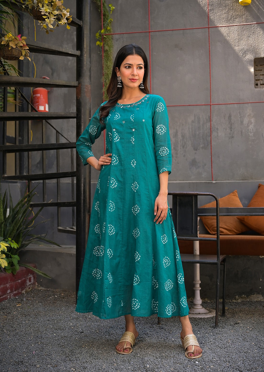 Teal Green Printed Kurta