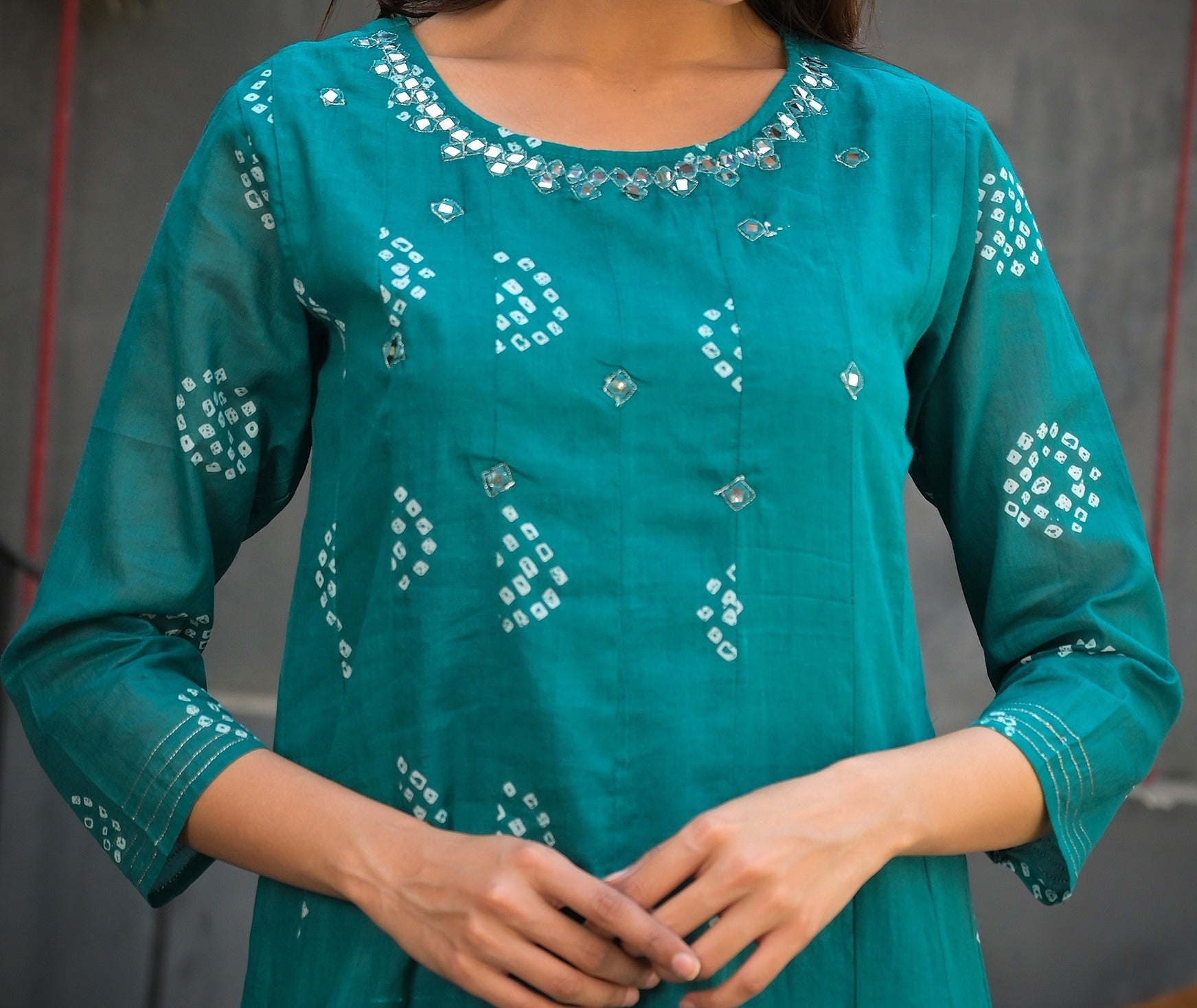 Teal Green Printed Kurta