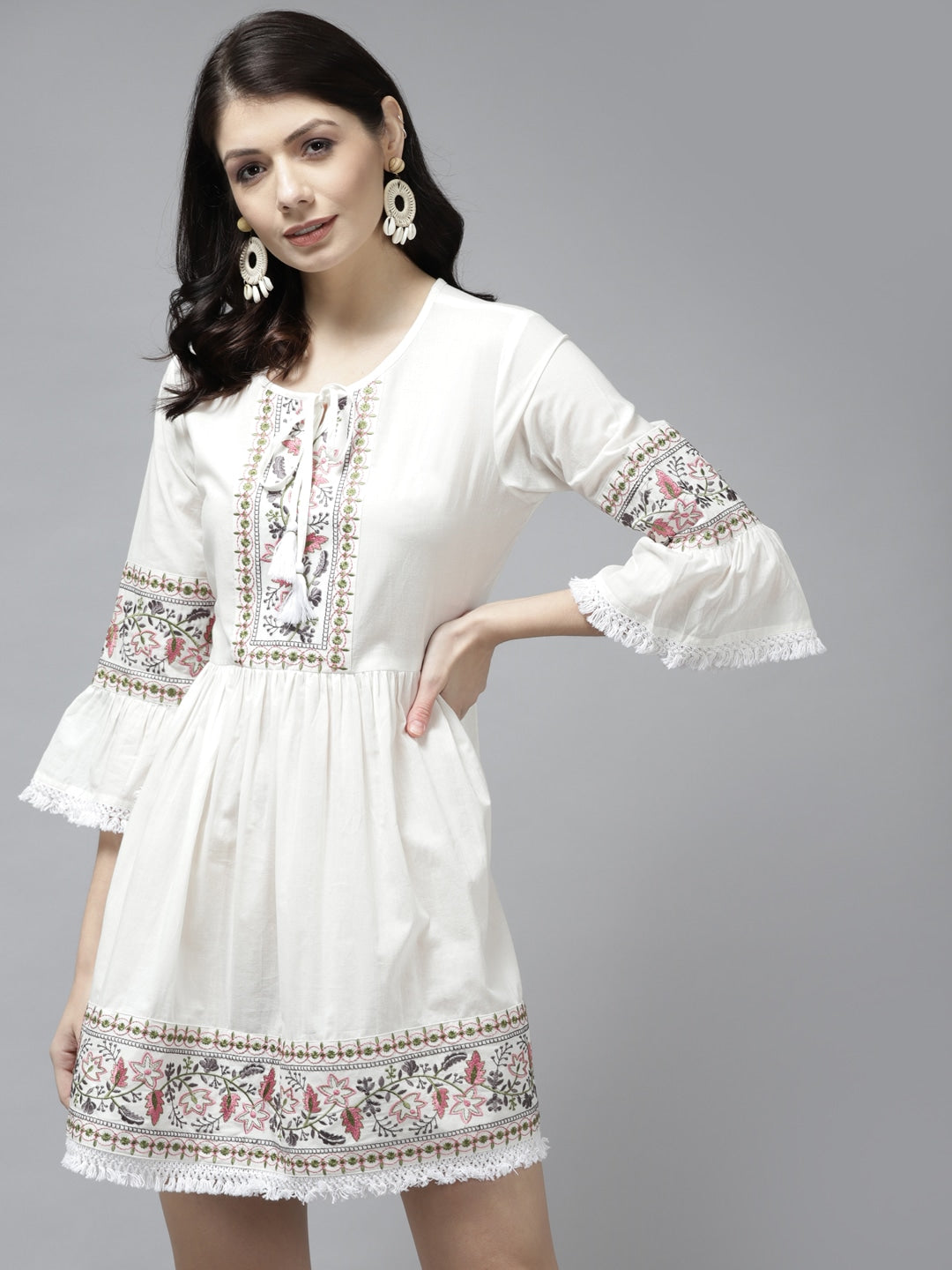 White Cotton Ethnic Dress-Yufta Store-5207DRSWHS