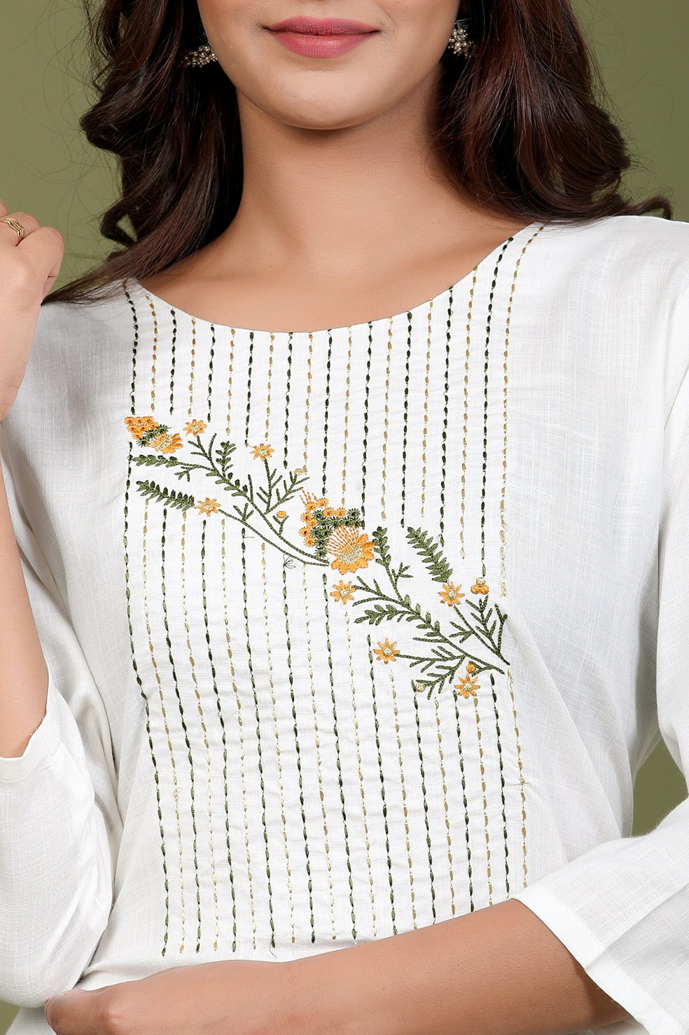 White Embroidered Kurta-Yufta Store-2413KURWHM