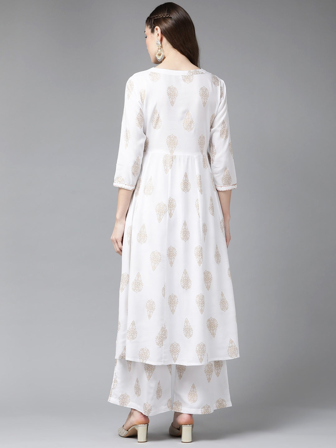 White Ethnic Print Kurta Set-Yufta Store-712SETWHS