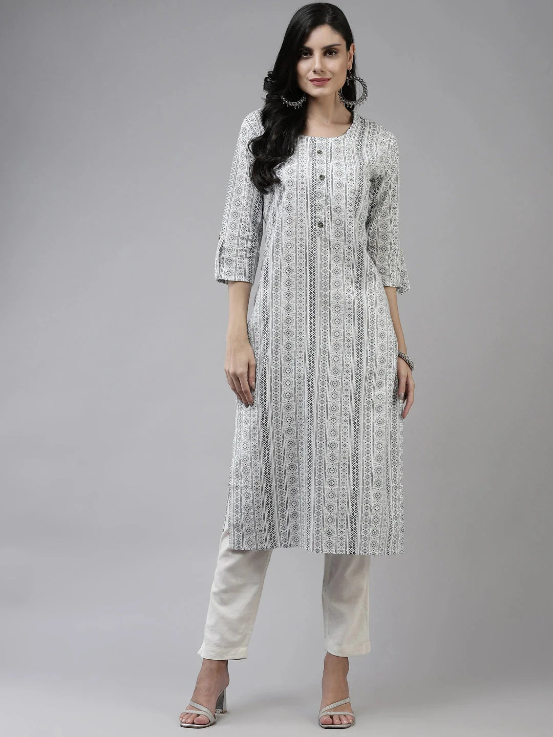 White Hand Work Cotton Kurta-Yufta Store-4787KURWHM