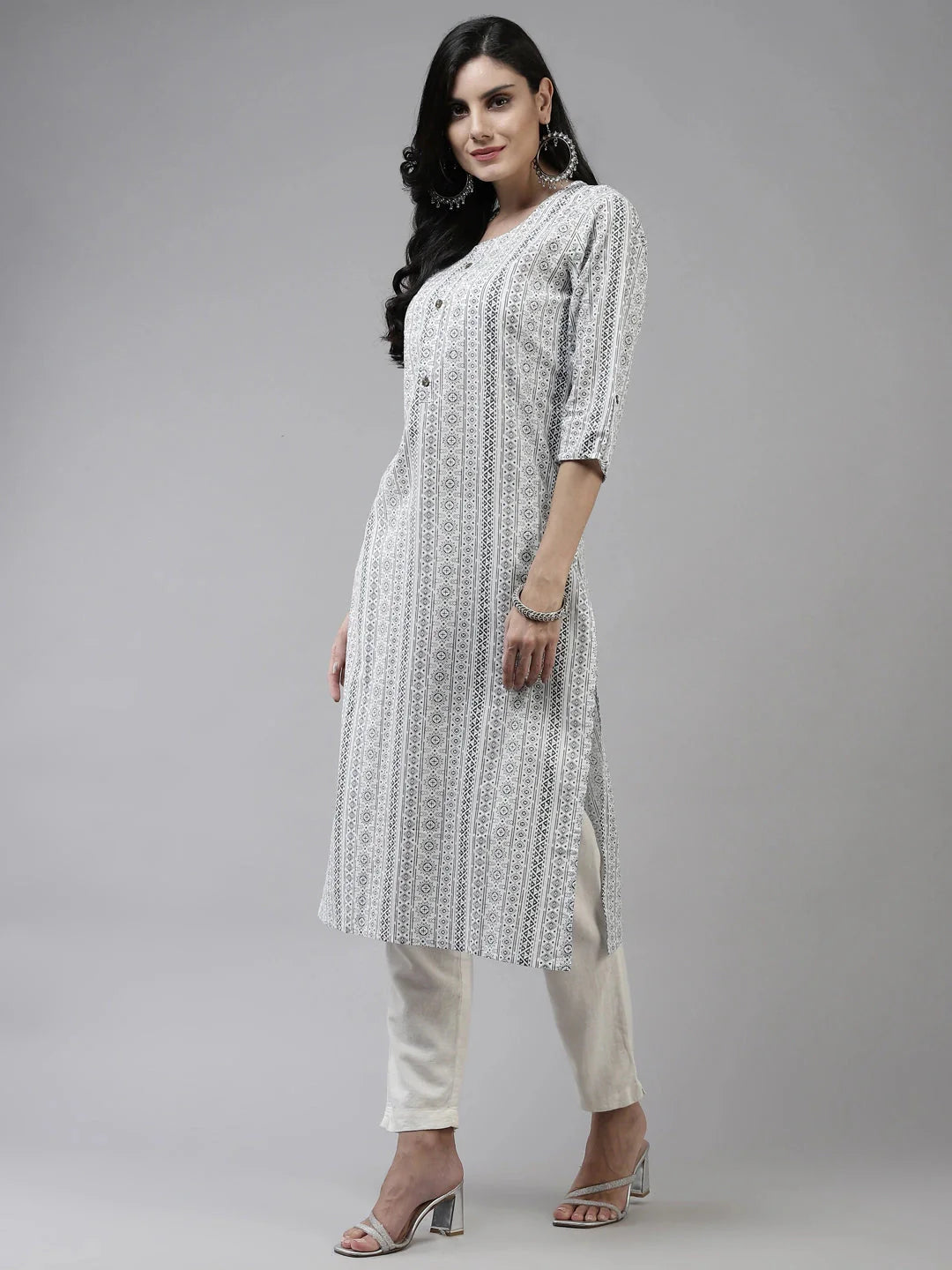 White Hand Work Cotton Kurta-Yufta Store-4787KURWHM