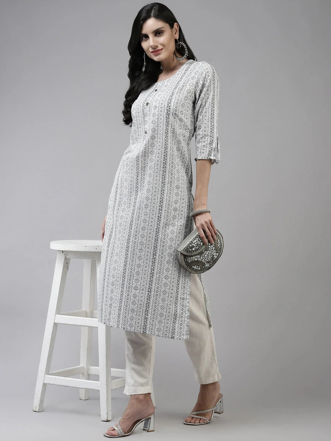 White Hand Work Cotton Kurta-Yufta Store-4787KURWHM