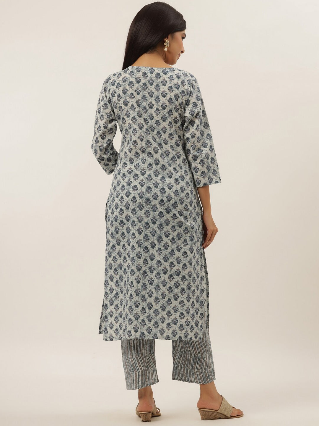 White Printed Cotton Kurta Set-Yufta Store-6203SETWHS