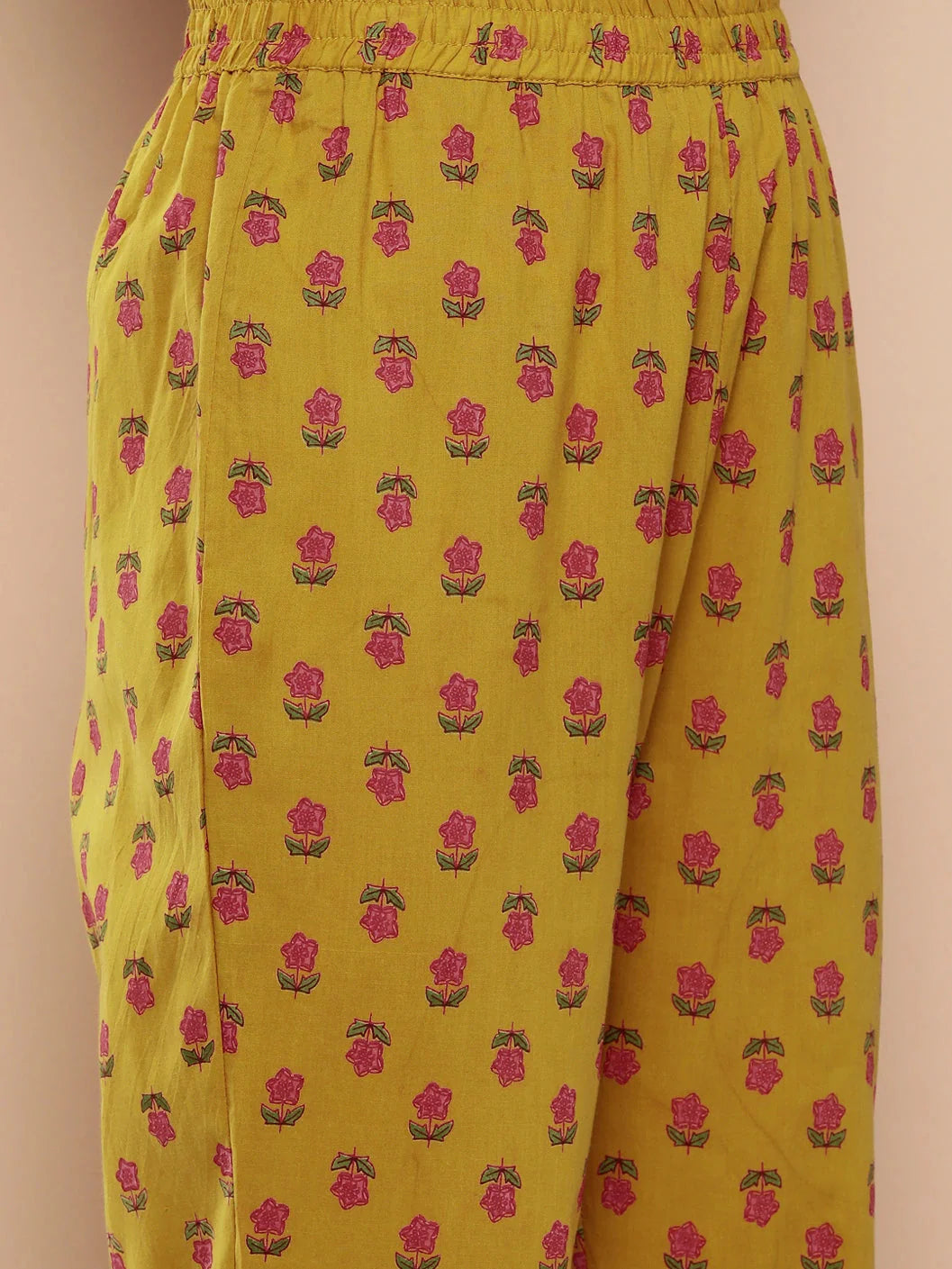 Women Mustard Yellow Floral Yoke Design Regular Sequinned Pure Cotton Kurta with Trousers & Dupatta-Yufta Store-1205SKDMSS