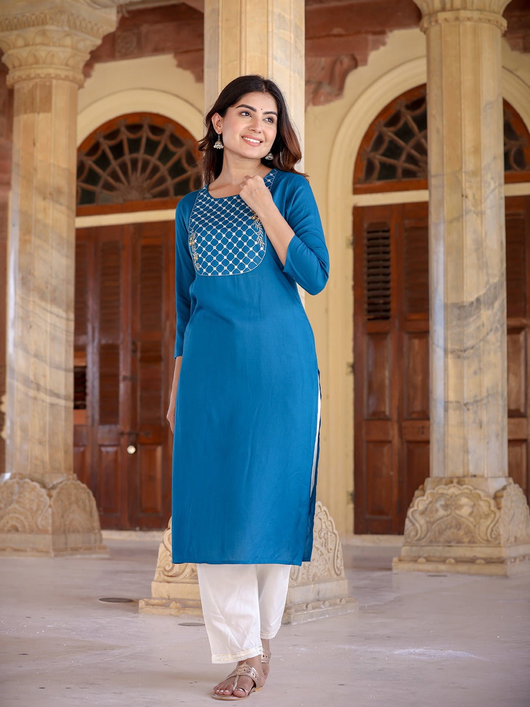 Women Yoke Design Chikankari Kurta-Yufta Store-9859KURTBS