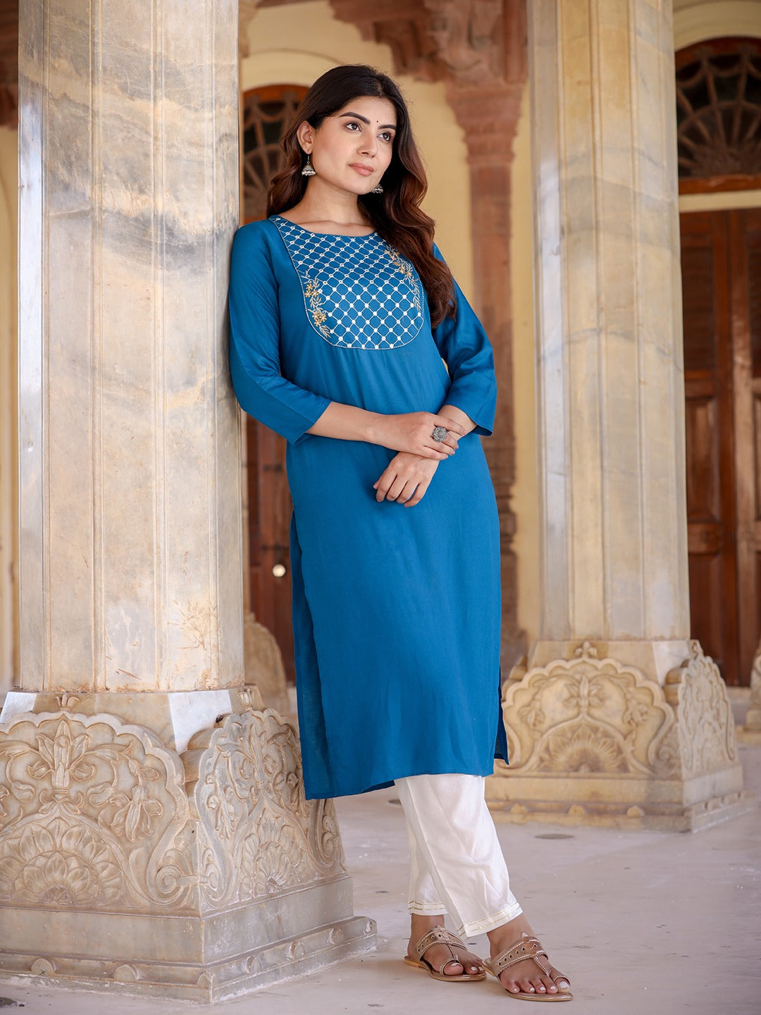 Women Yoke Design Chikankari Kurta-Yufta Store-9859KURTBS