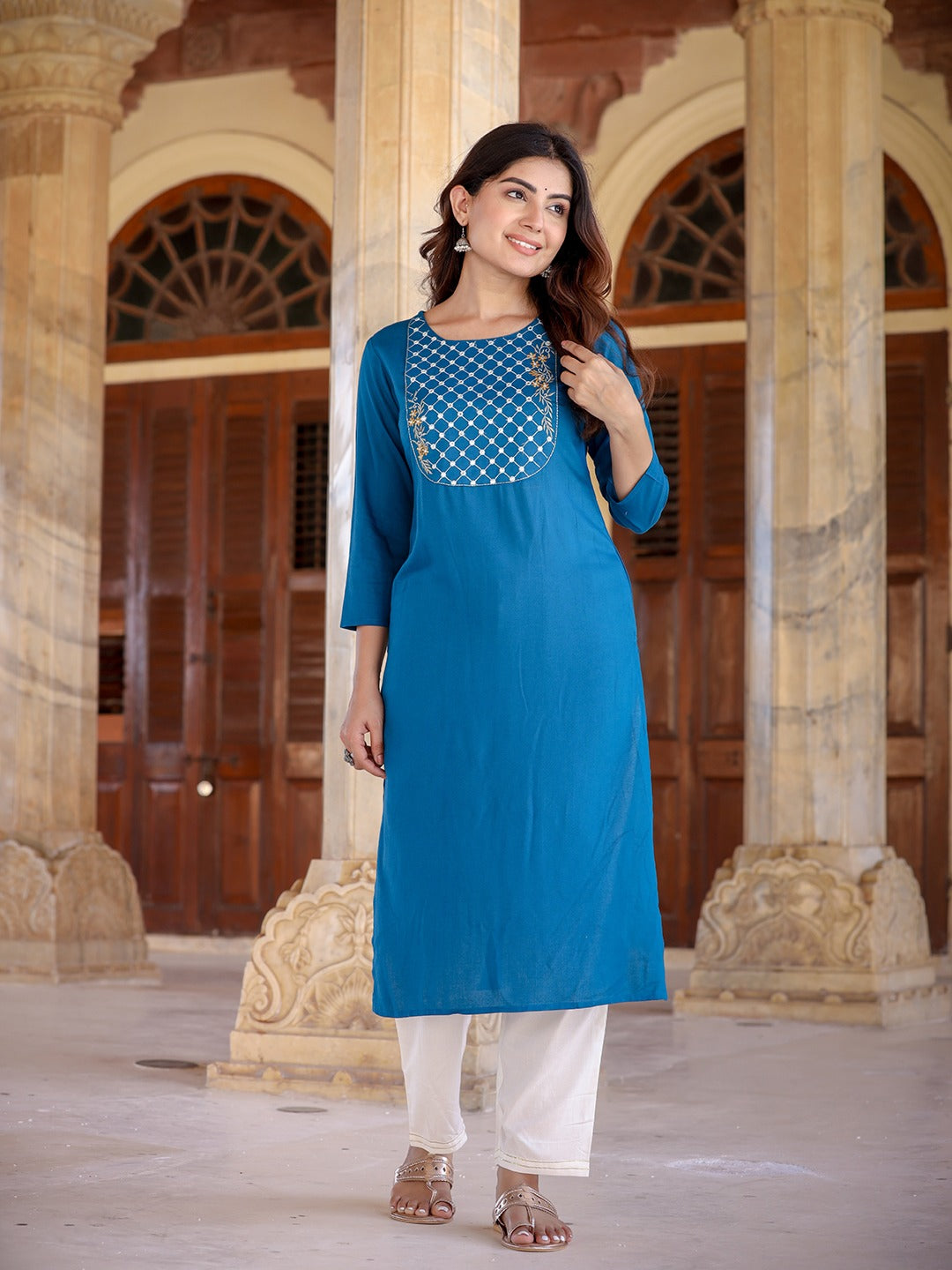 Women Yoke Design Chikankari Kurta-Yufta Store-9859KURTBS