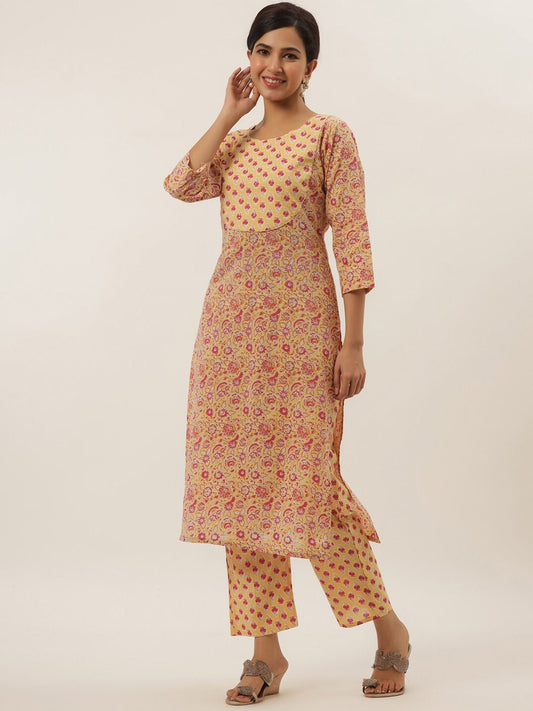 Yellow Ethnic Motifs Cotton Kurta Set-Yufta Store-6207SETYLS