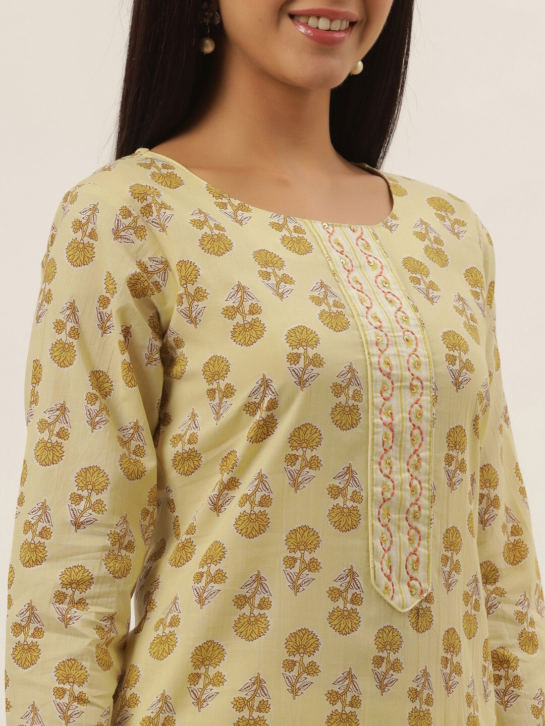 Yellow Floral Printed Kurta set-Yufta Store-6206SETYLS