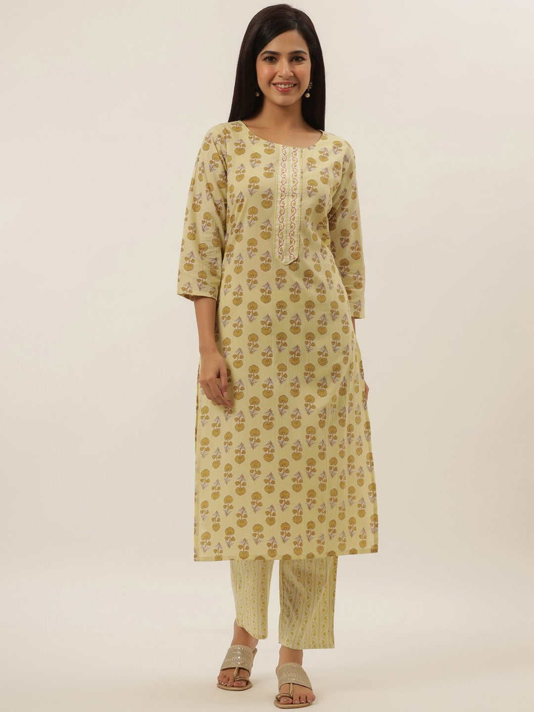 Yellow Floral Printed Kurta set-Yufta Store-6206SETYLS