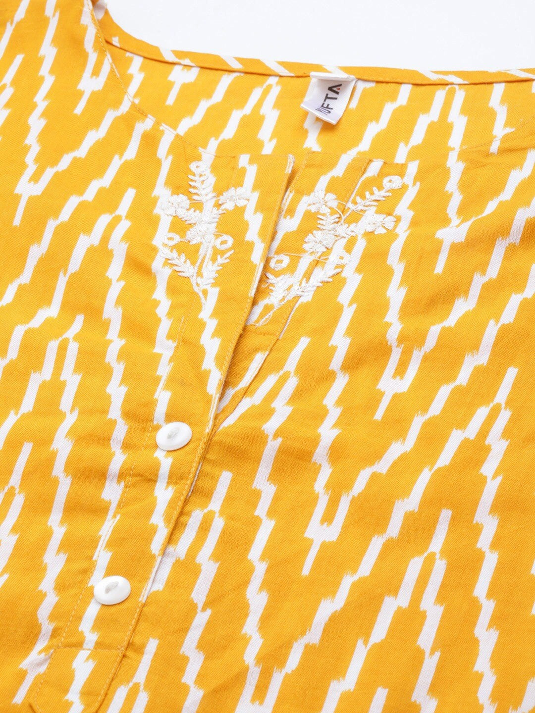 Yellow & Off White Printed Kaftan