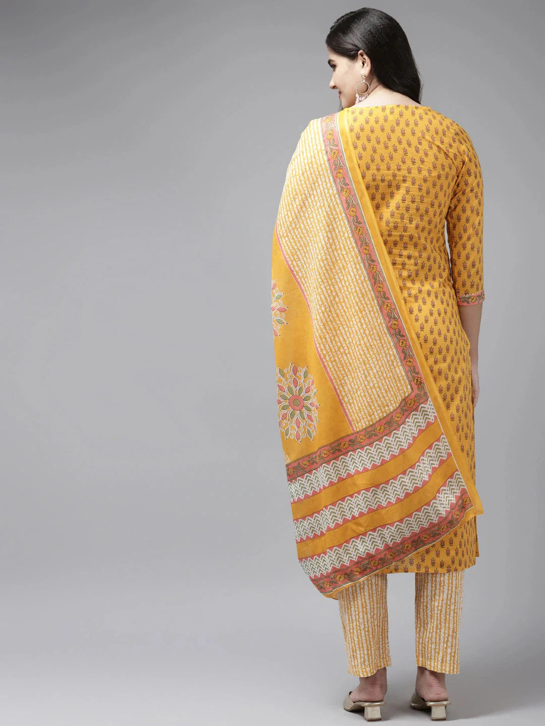 Yellow Printed Cotton Dupatta Set-Yufta Store-9843SKDYLS