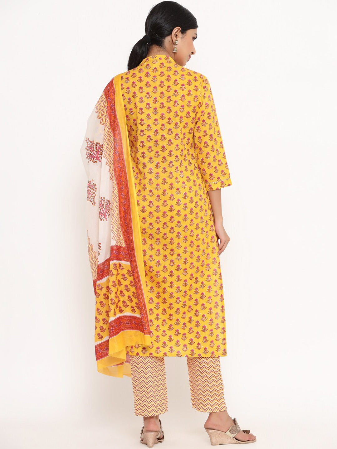 Yellow Printed Dupatta Set-Yufta Store-9799SKDYLS