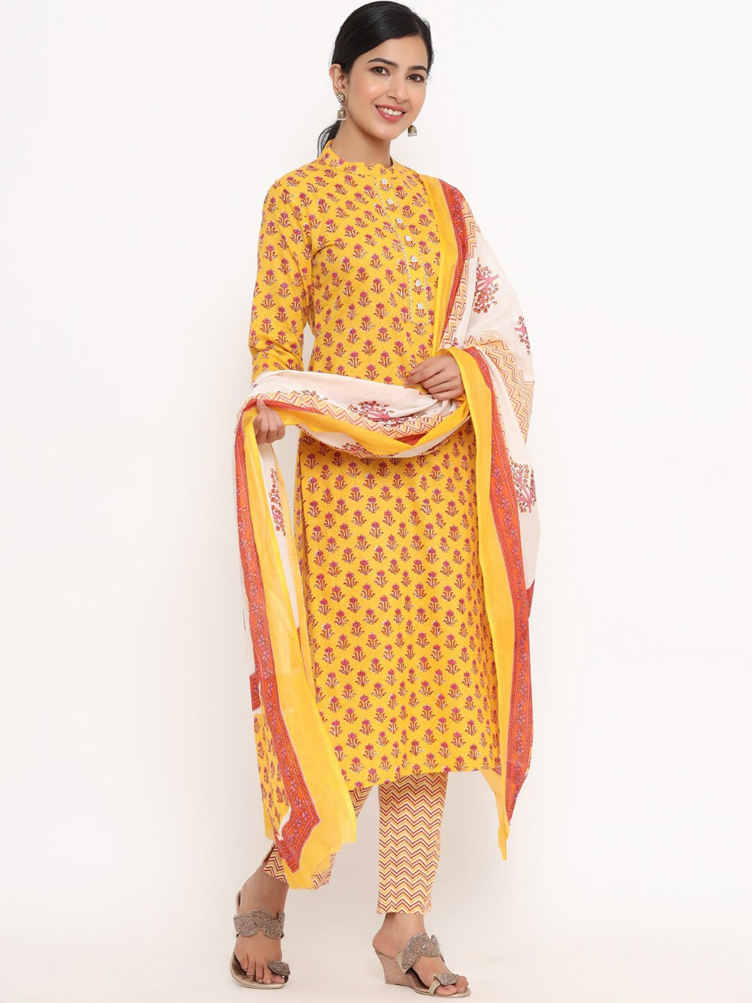 Yellow Printed Dupatta Set-Yufta Store-9799SKDYLS