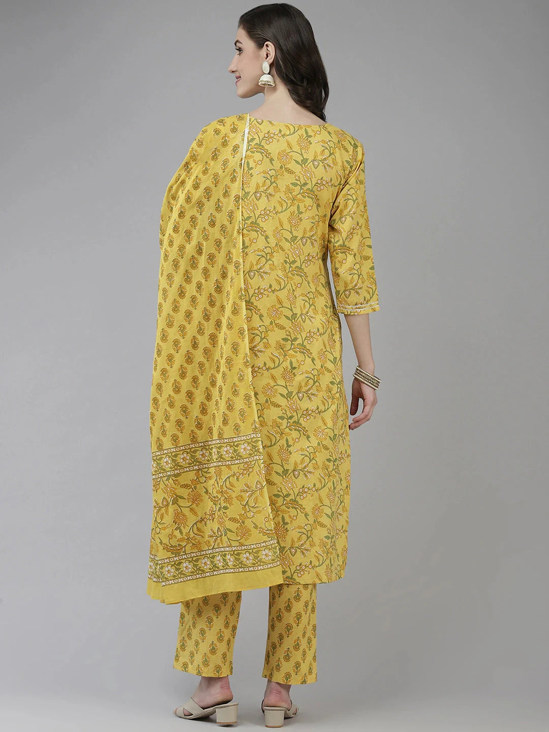 Yellow Printed Gotta Patti Dupatta Set-Yufta Store-9751SKDYLS