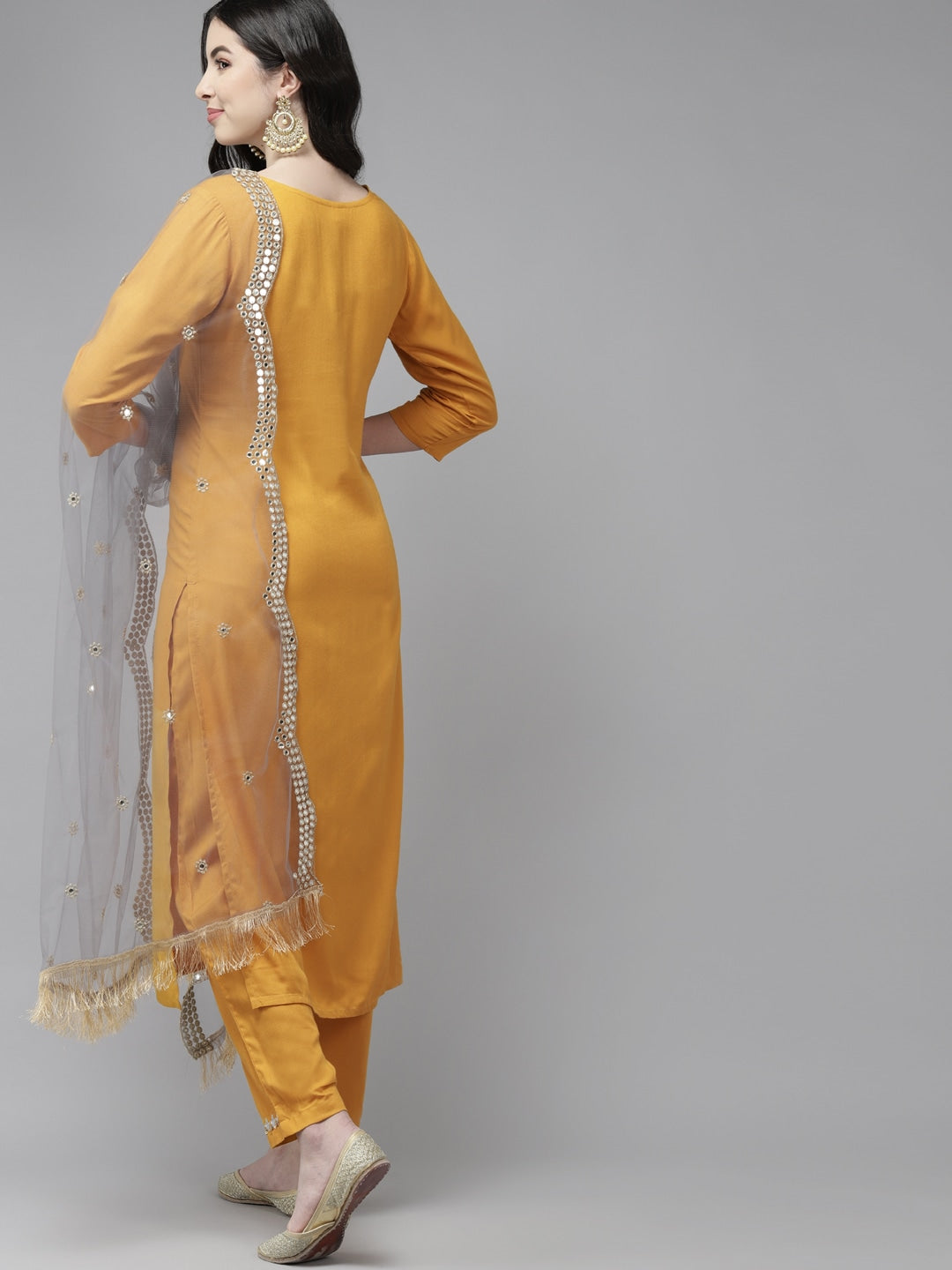 Yellow Sequinned Dupatta Set