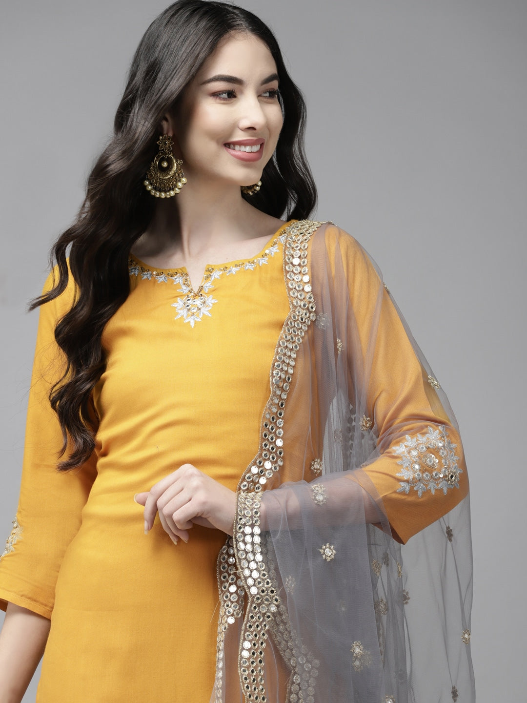 Yellow Sequinned Dupatta Set