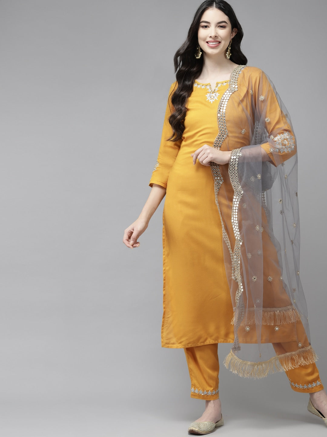 Yellow Sequinned Dupatta Set