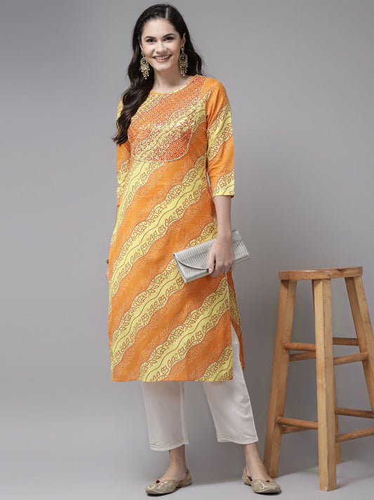 Yellow & White Bandhani Printed Kurta Set-Yufta Store-9326SETYLS