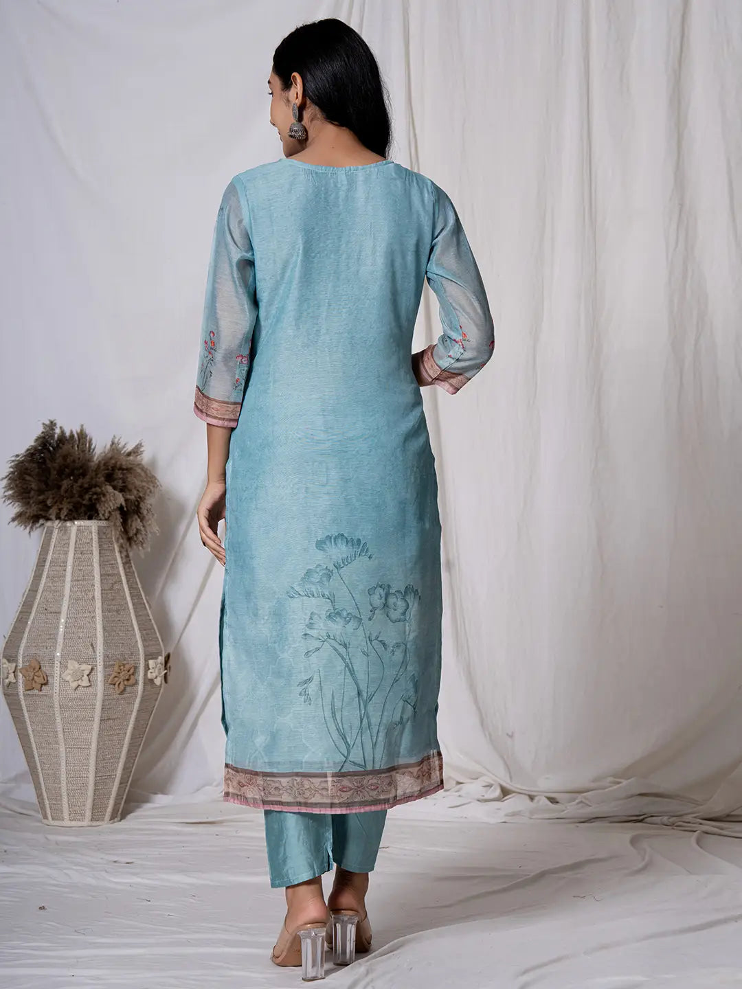 Chanderi Sky Blue Kurta Dupatta Set