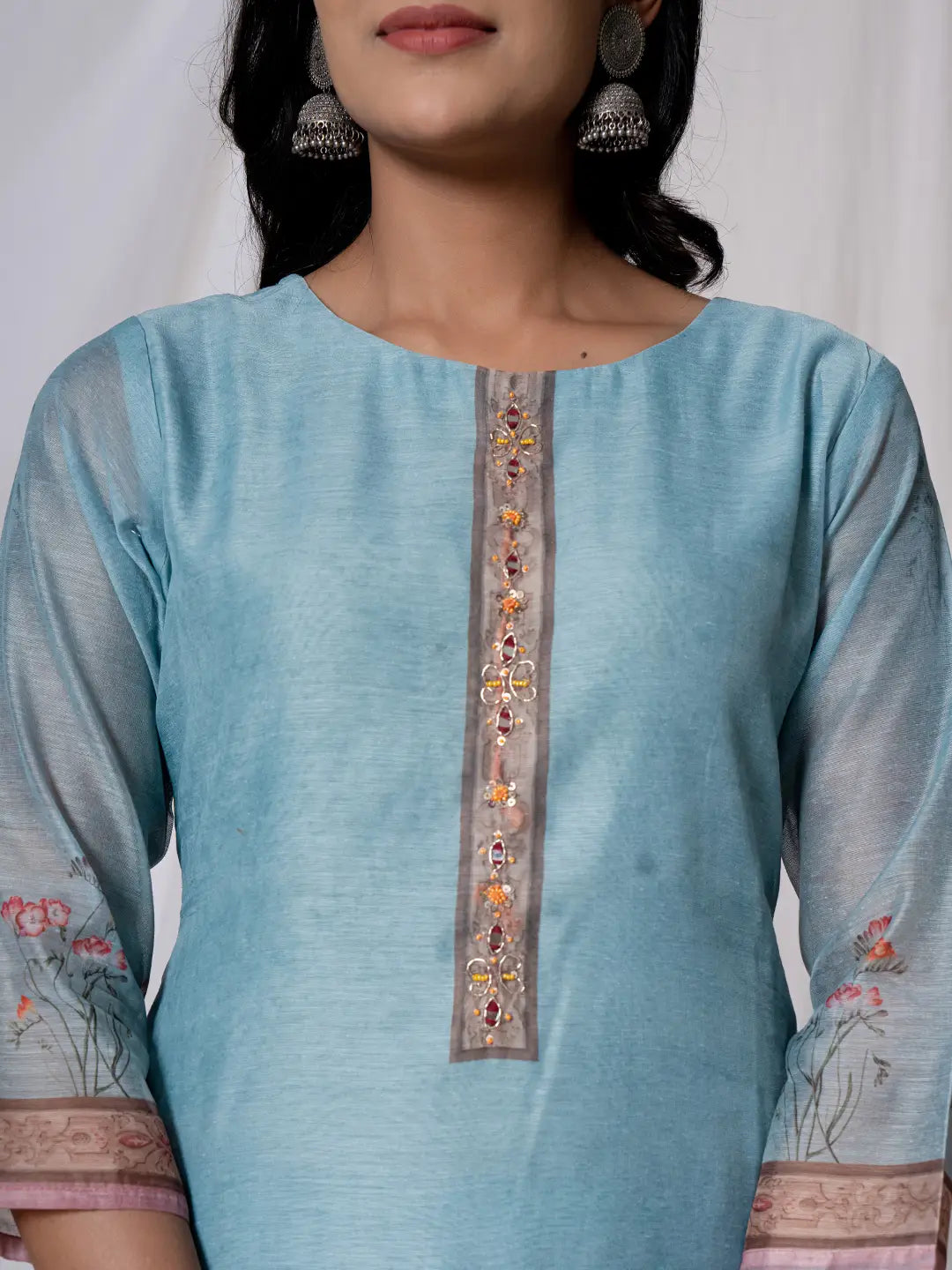 Chanderi Sky Blue Kurta Dupatta Set