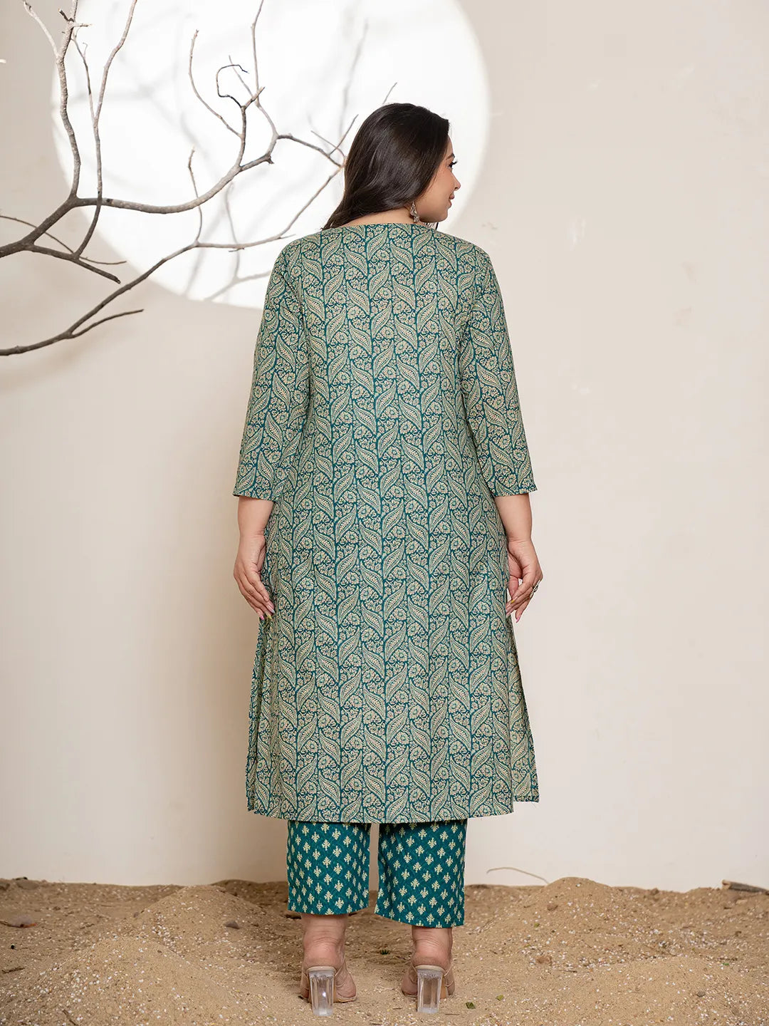 Teal Green Embroidered Cotton Plus Size Suit Set-Yufta Store-6880PSKDTG3XL