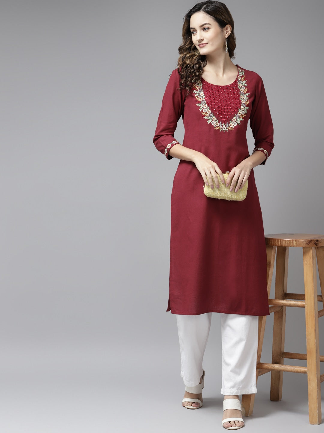 Maroon Mirror Work Kurta