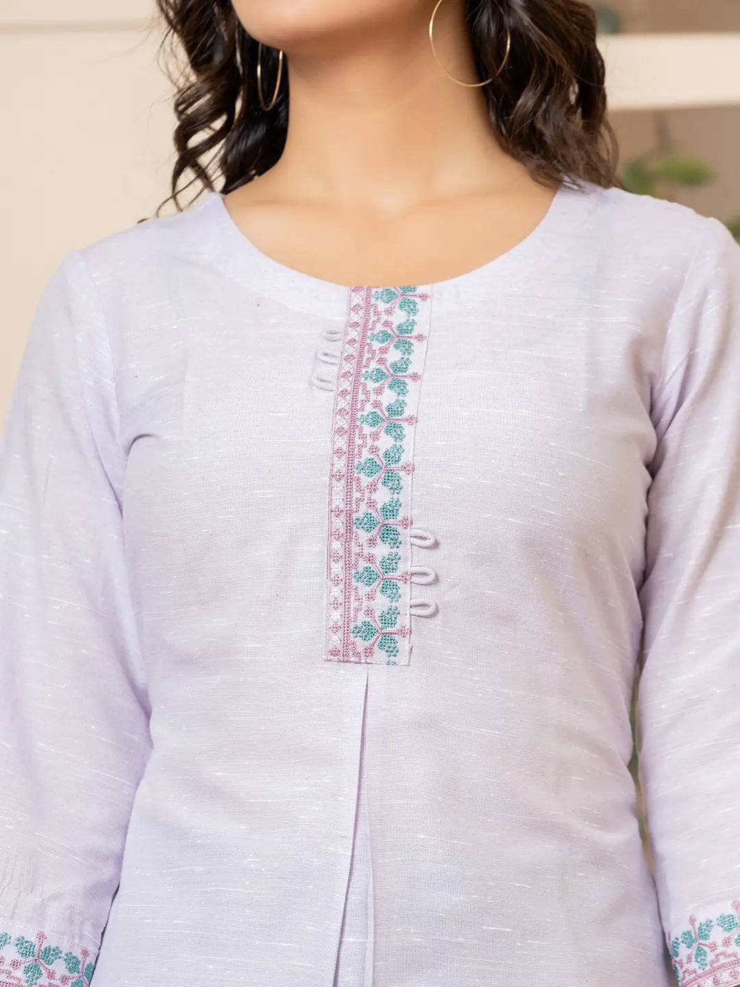 Linen Lavender Embroidery Straight Kurta