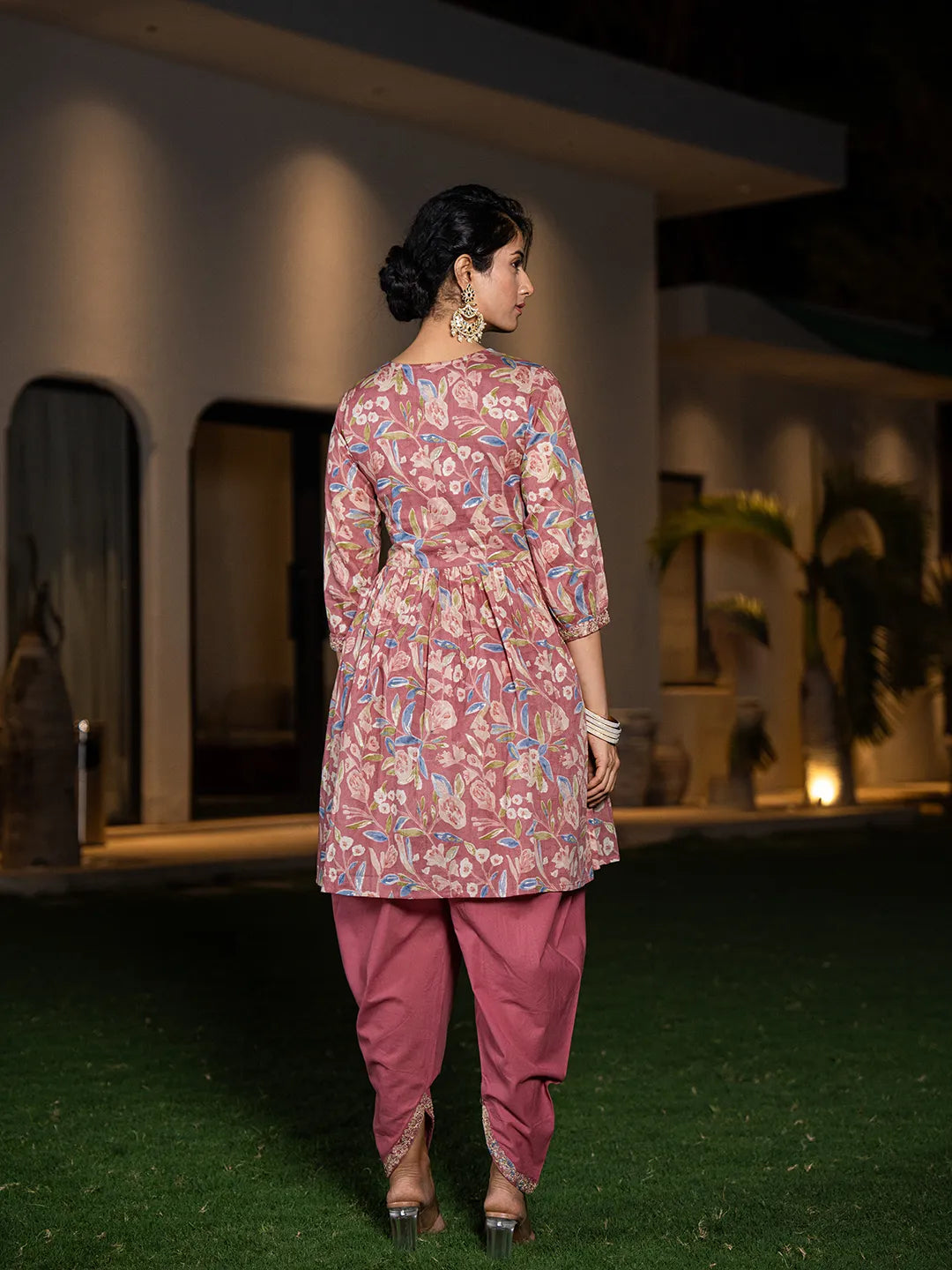 Pink Cotton Embroidery A-Line Kurta Dupatta Set-Yufta Store-1693SKDPKS