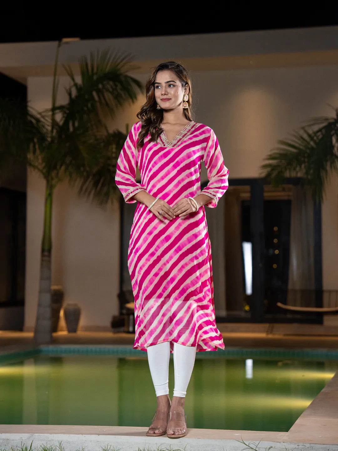 Pink Georgette Lehriya Kurta-Yufta Store-6989KURPKS