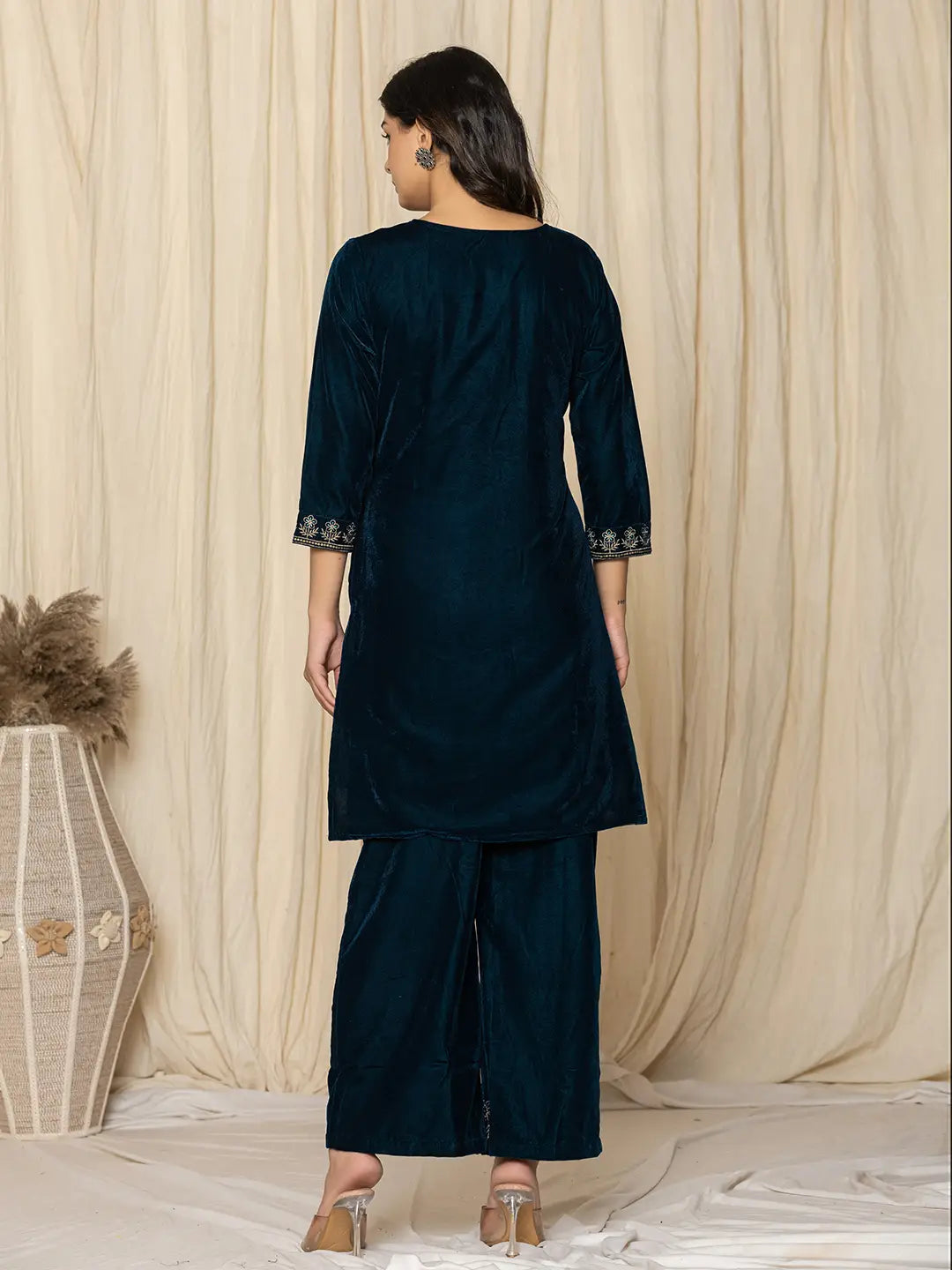 Rama Green Zari_Work Velvet Co-Ord Set